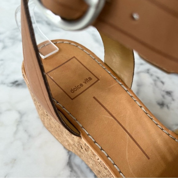 Dolce Vita Linda leather calf hair cork platform wedge sandals size 9 - Picture 10 of 11